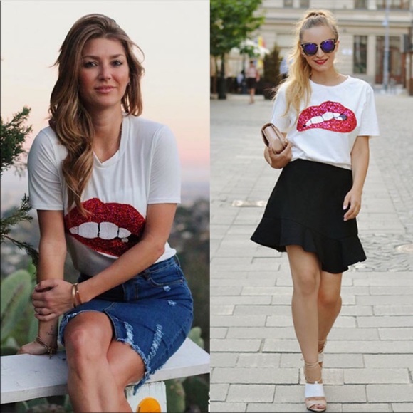 Sequin Lip Tee - Picture 3 of 7